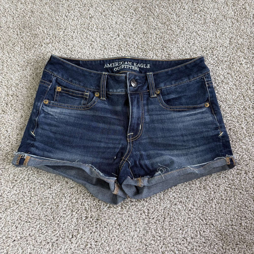 American Eagle Super Stretch Denim Cutoff Shorts Womens 2 Blue Cuffed Summer